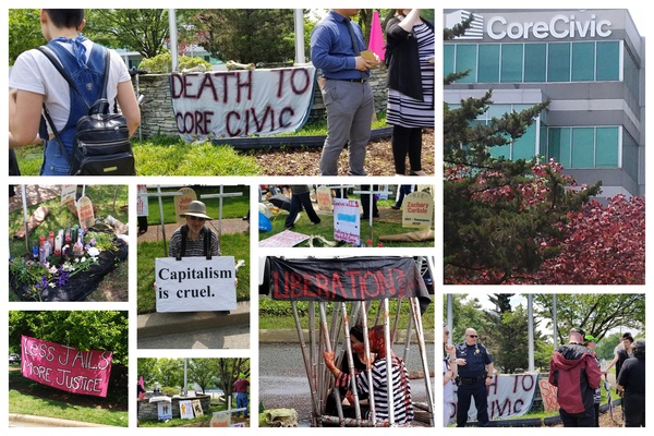 Protesters gathered outside CoreCivic's annual shareholders' meeting May 10, 2018, Nashville, Tennessee